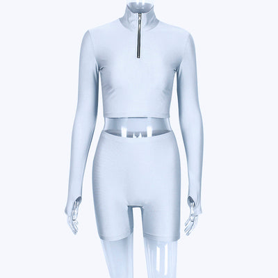 Cropped High Neck Top and High Waist Leggings Set