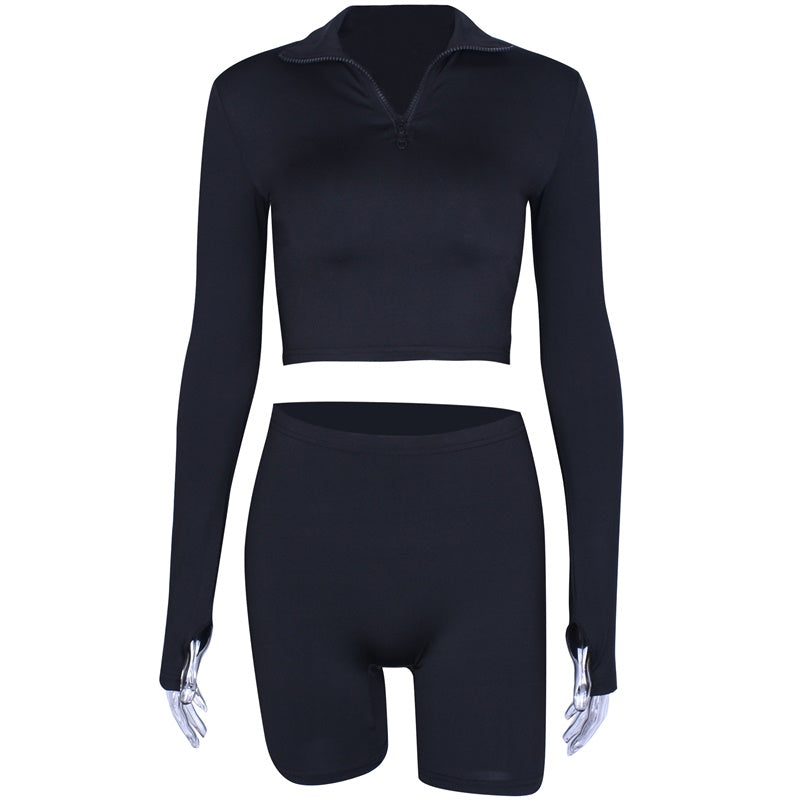 Cropped High Neck Top and High Waist Leggings Set