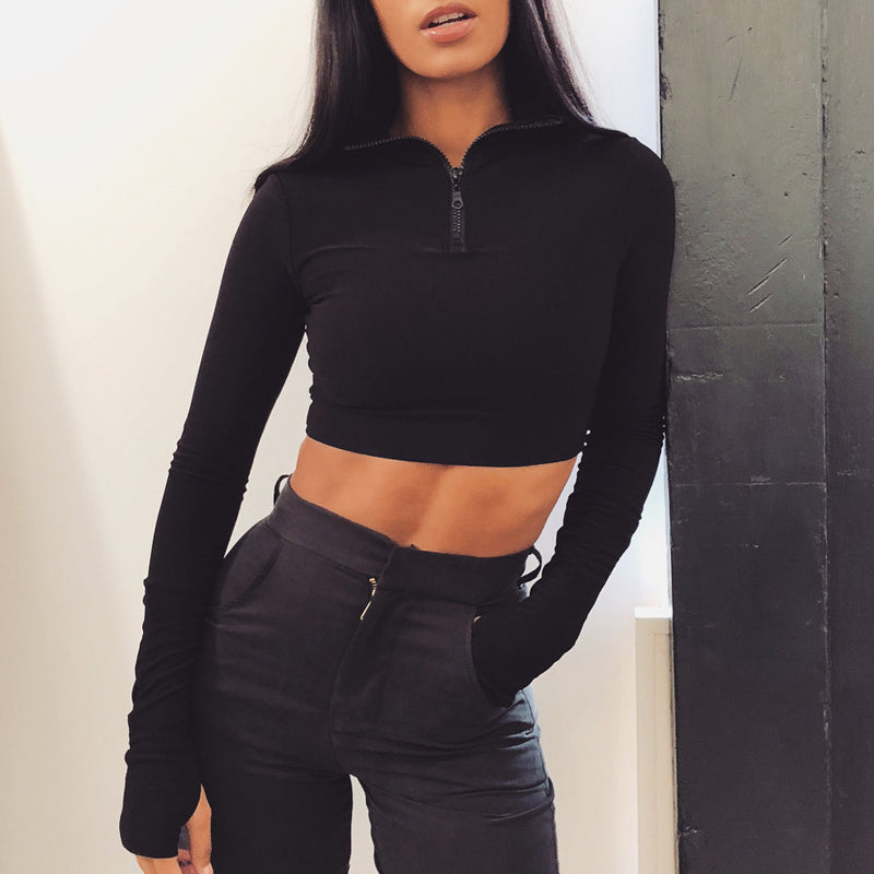 Cropped High Neck Top and High Waist Leggings Set